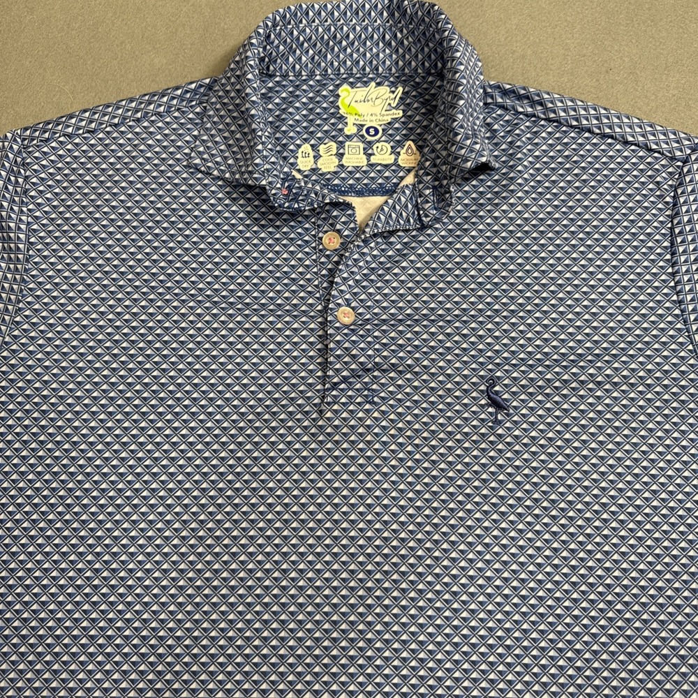 SHIRT GOLF POLO Tailor Byrd MENS SMALL BLUE SILVER Geometric SPF 30 Performance